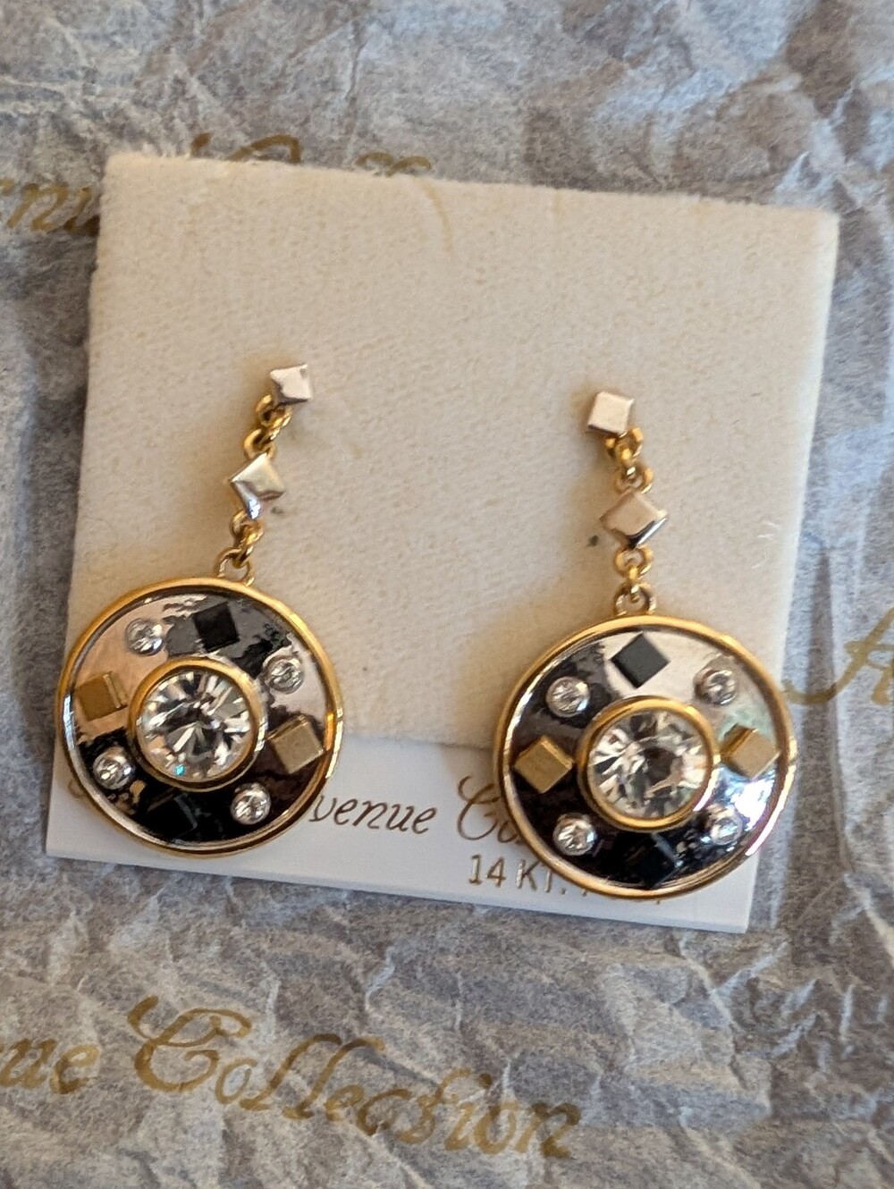 Fifth Avenue Collection Y2K 14K post Gold-Tone Black and Crystal Drop Earrings